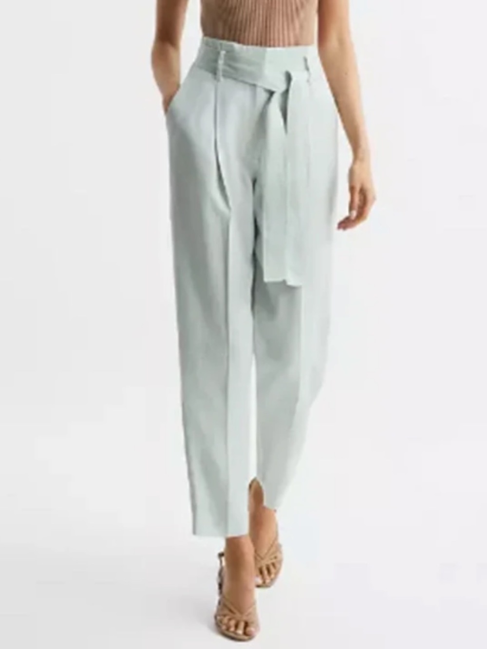REISS Mylie Tapered Trousers Pants 10 Mint Green‎ High Rise Belted Sz 10